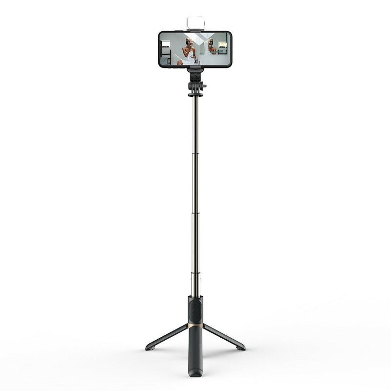 Q03S Aluminum Bluetooth Selfie Stick Tripod w/ Remote Shutter + Fill Light A