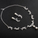 Women Leaf Flower Wedding Bridal Bride Jewelry Crystal Necklace Earrings Set