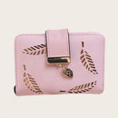 Leaf Hollow Women Short Clutch PU Leather Card Bag Short Wallet Solid Purse