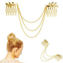 Fashion Women Metal Tassel Chain Hair Comb Bridal Leaf Headwear Jewelry Gifts