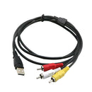 USB Plug To 3 Cinch AV 1080p Cable For TV HDTV DVD - 1.5M Length