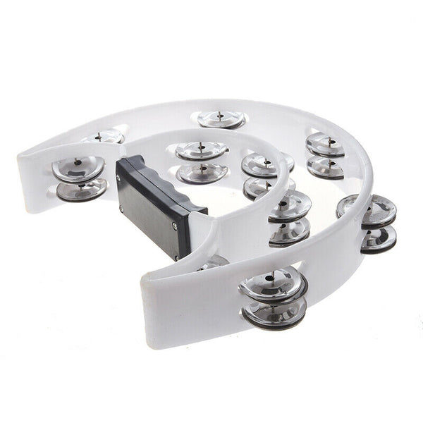 New Singer Tambourine Percussion Drum Grip Handle-32 Jingles Half Moon - Wh