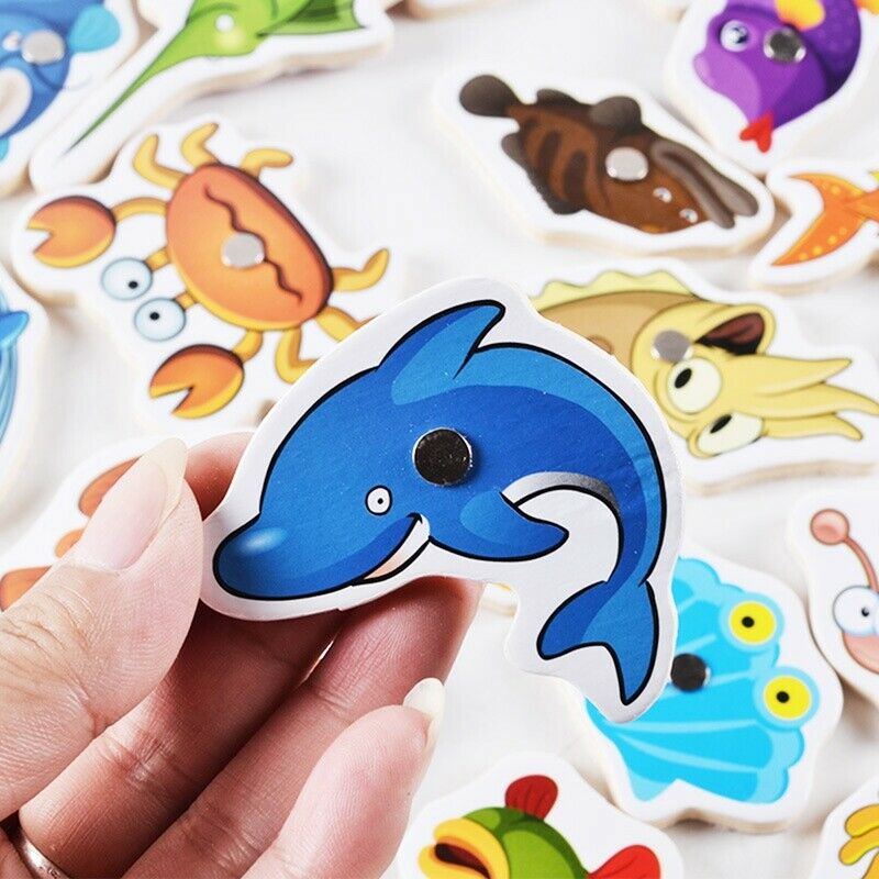 32Pcs Baby Educational Toys Magnetic Wooden Fishing Toys Set Fish Game Educ P2N2