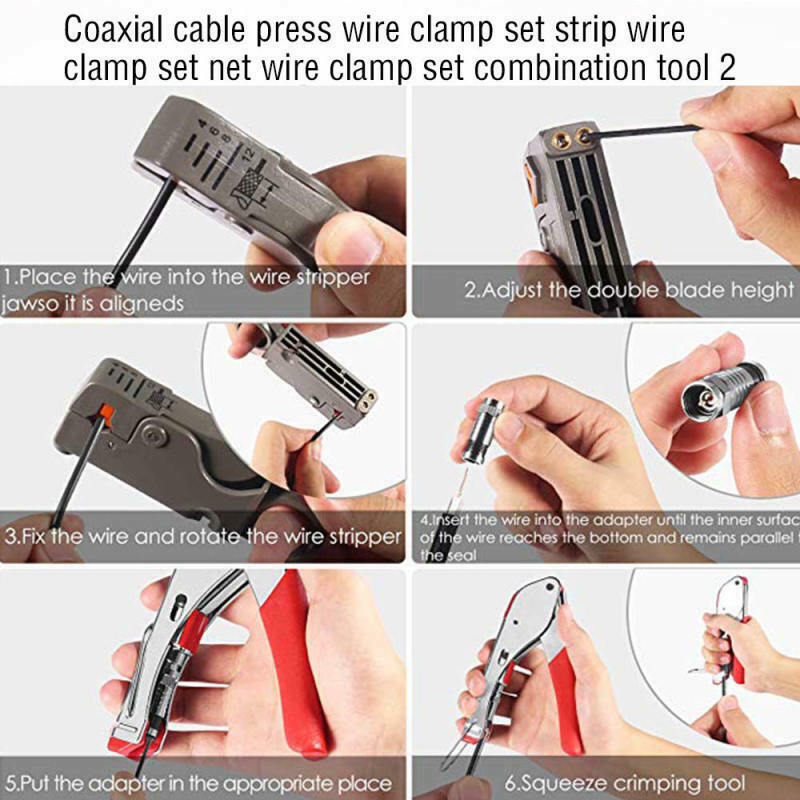 Coaxial Compression Connector Stripper Crimper Tool Kit For RG6 RG59 Coax JEP