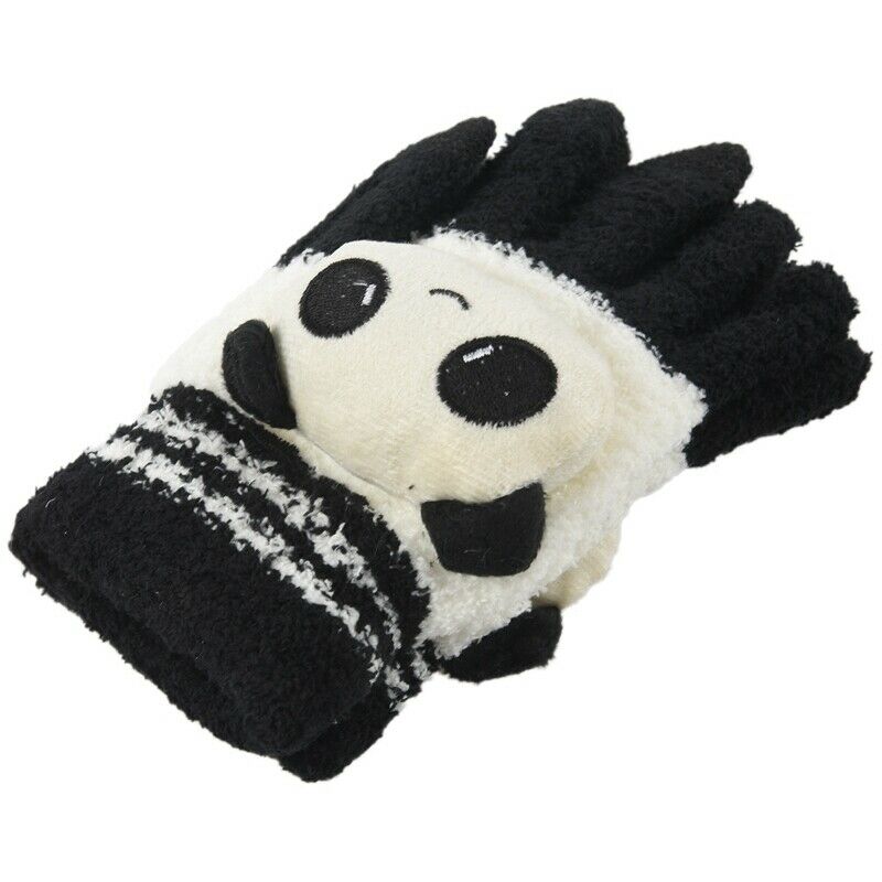 Women Winter Sweet Panda Design Touchscreen Gloves Black White