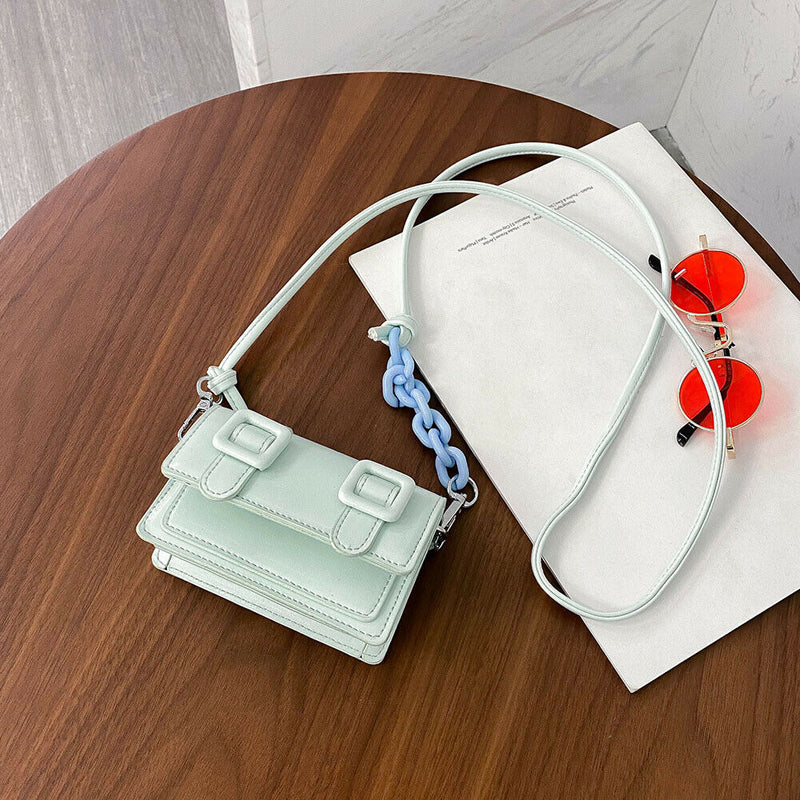 Mini Shoulder Bags Candy Color Purse Women PU Crossbody Handbag (Green)