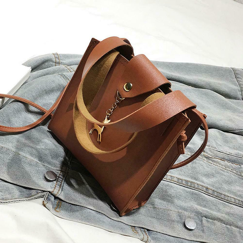 Deer Women Leather Messenger Handbags Casual Pure Mini Shoulder Bags (Brown