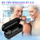 M5 TWS Wireless BT 5.0 Earphones Noise Cancelling Headset Earbuds with Mic