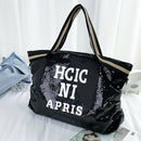 Letters Sequin Crossbody Shopping Bags Women Large Shoulder Handbag (Black)