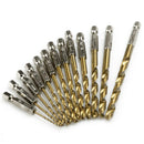 13pcs High Speed Steel Titanium Coated Drill Bit Set Hex Shank 1.5-6.5mm Wo