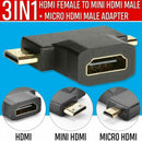 HDMI Micro Mini Male to Female Adapter Converter 3 in 1 Connector 1080P for HDTV