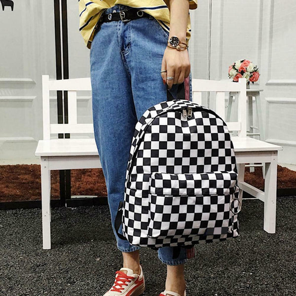 Plaid Pattern Backpacks Canvas Shoulder Bag Anti-theft Pack for Men and Women