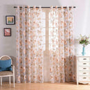 Ink Camellia Tulle Curtains Printing Floral Sheer Curtain Bedroom (Coffee)