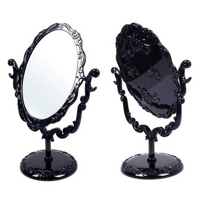 Girl Desktop Rotatable Gothic Rose Makeup Stand Mirror Black Butterfly FT