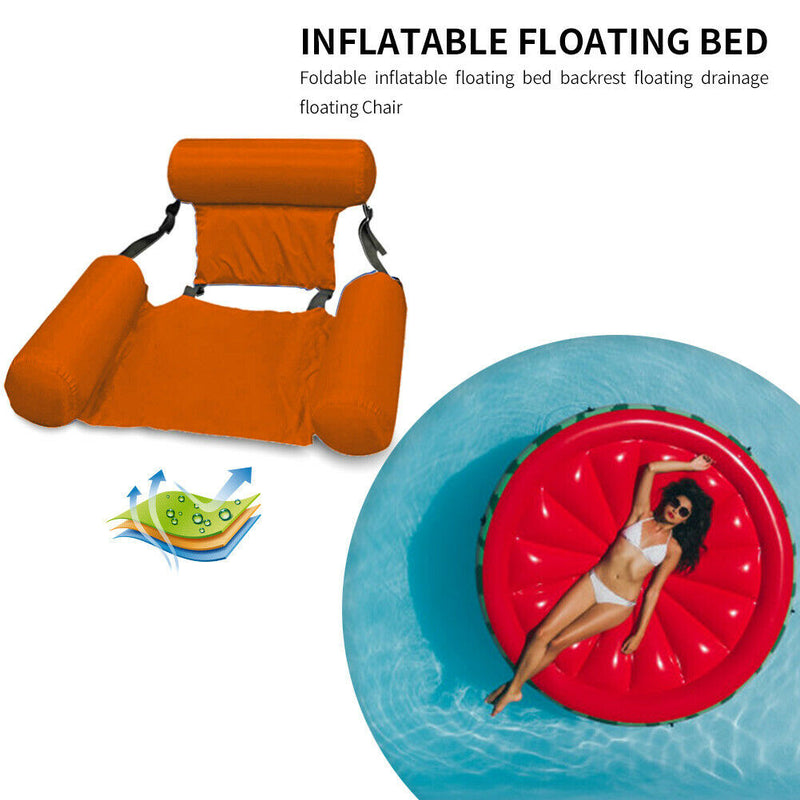 Inflatable Foldable Floating Row Beach Swimming Pool Water Hammock (Orange)