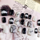 24pcs/pack black&white french false nails nail art design nail tips with glue A~