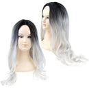 Gradient Black White Synthetic Long Wavy Wigs Women Lace Front Daily W â„–[