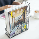 1X(Simple Iron File Storage Rack Office Supplies Display Rack Desktop Grid