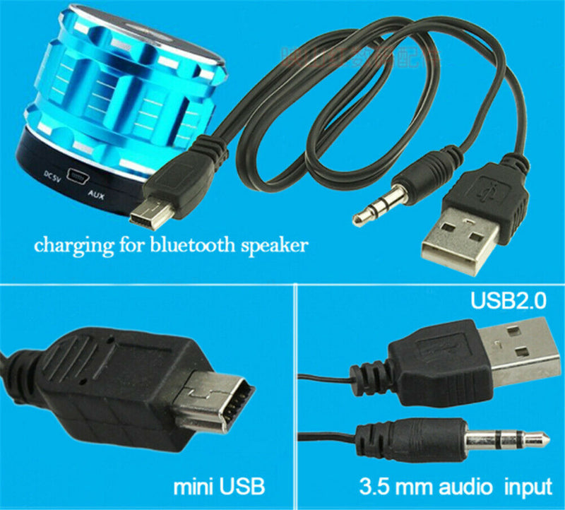 USB2.0 Charging Cord to Mini USB Male 3.5mm Jack Plug Audio Bluetooth Cable 3CAU