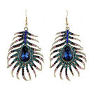 Women Charm Rhinestone Peacock Feather Shape Statement Hook Dangle Earring Delux
