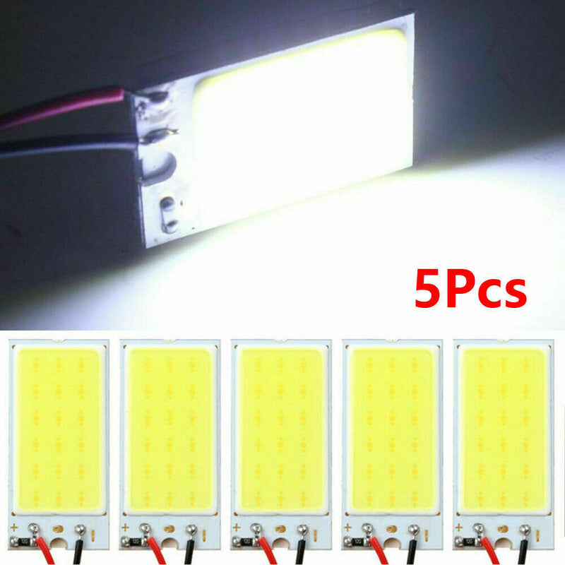 5 Packs White COB Led Panel Dome Light Interior Lamp 12V + T10 Festoon Adapters