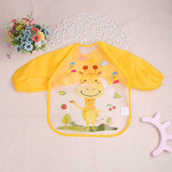 Cartoon Waterproof Unisex Baby Feeding Long Sleeve Art Apron Animal Bibs(F)