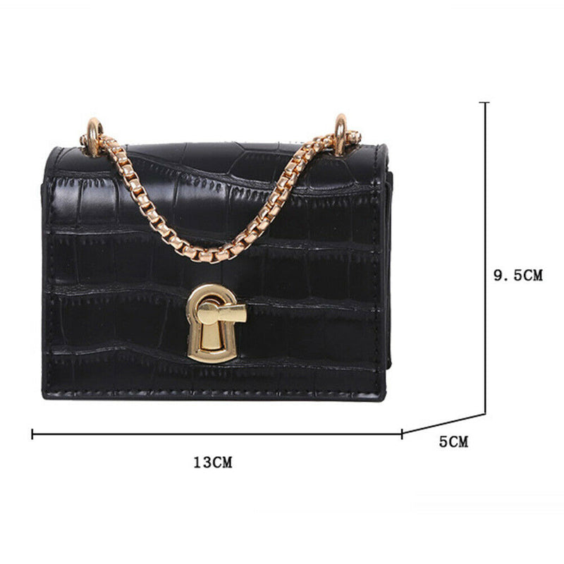 Elegant Women Pure Mini Shoulder Bags Leather Chain Messenger Bag (Black)