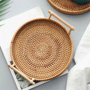 Rattan Storage Tray, Round Basket with Handle, Hand-Woven, Rattan Tray Wick