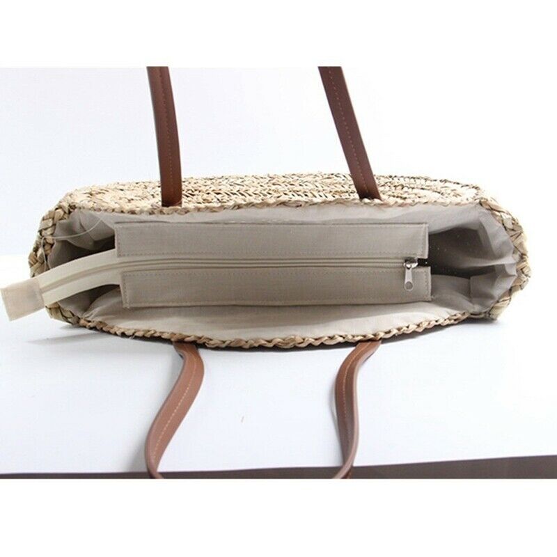 Women Bohemia Wind Beach Circle Round Rattan Straw Summer Travel Shoulder B E6Y8