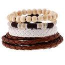 Fashion Women/Men Surfer Tribal Wrap Multilayer Leather Wood Beads Bracelet