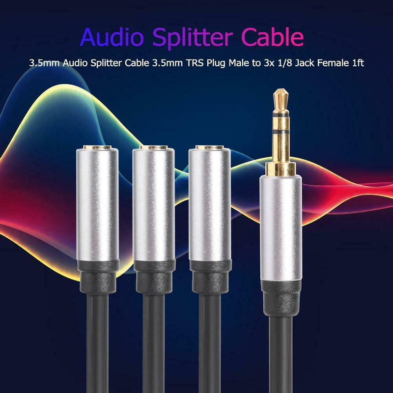 3.5mm Audio Splitter Cable 3.5mm TRS Plug Male to 3x 1/8 Jack Female 1ft