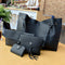 Women Handbags Purse Shoulder Bags Casual Tassel Tote 4Pcs Bags(Black) J1A6