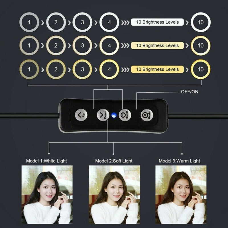 LED Ring Light Lamp Selfie Camera Phone Studio Tripod Stand Video Dimmable bs