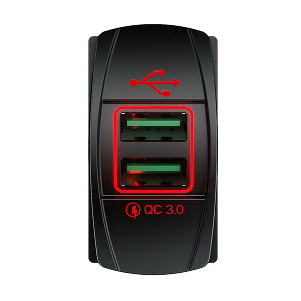 Dual QC3.0 USB Car Charger with Dust Cover for Car Boat Motorcycle (Red) A#S