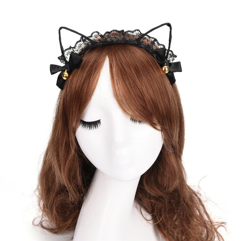Women Lace Cat Ears Headband Bells Party Costume Fancy Dress Hair Hoop  OZA Gw