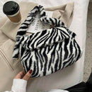 Casual Zebra Pattern Shoulder Envelope Bag Women Plush Big Capacity Satchel