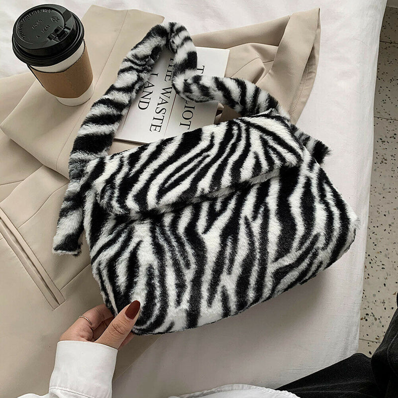 Casual Zebra Pattern Shoulder Envelope Bag Women Plush Big Capacity Satchel
