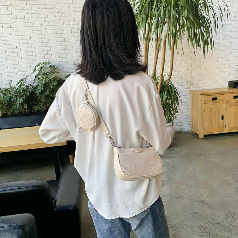 Alligator Leather Handbag Purse Women Sling Crossbody Shoulder Bag (Beige)