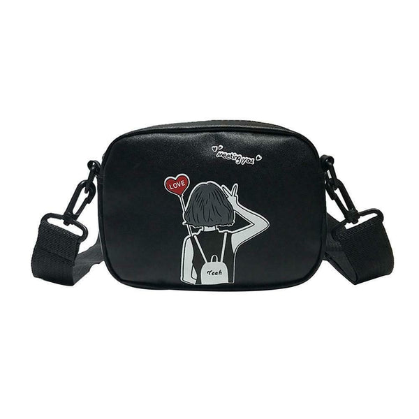 Cartoon Printing Square Shoulder Handbags Women PU Leather Crossbody Bag (5