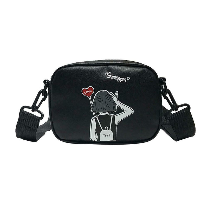 Cartoon Printing Square Shoulder Handbags Women PU Leather Crossbody Bag (5