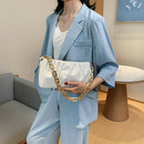 Women Evening Clutch Pleated PU Solid Shoulder Handbag Chain Totes (Beige)