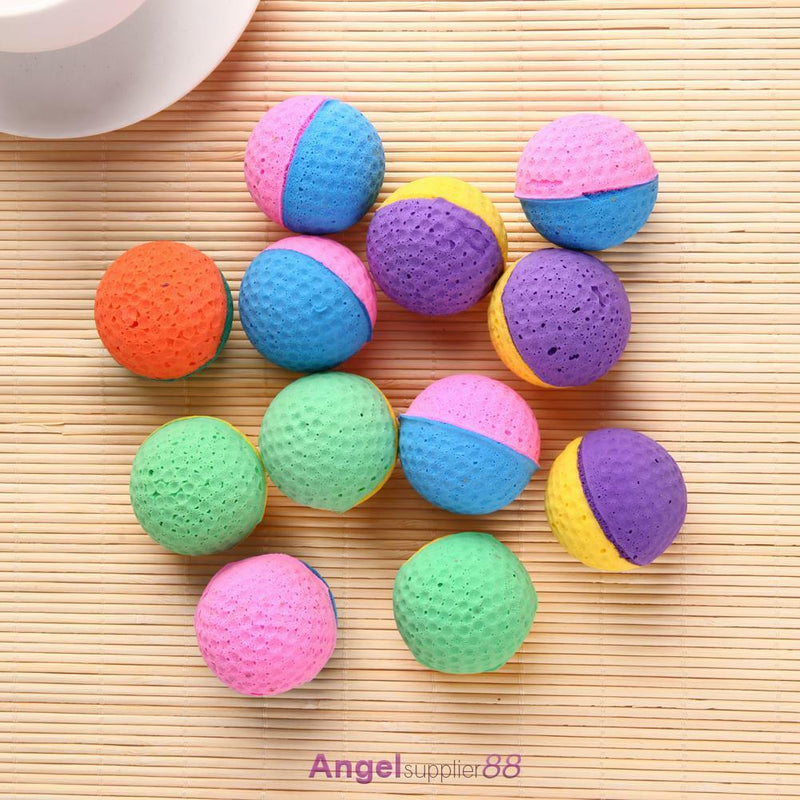 12pcs Funny Colorful Soft Latex Feathered Ball Toys Pet Cat and Dog Toys