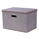 Large Gray with Lid Folding Storage Box Linen Fabric Foldable with Lid Stor