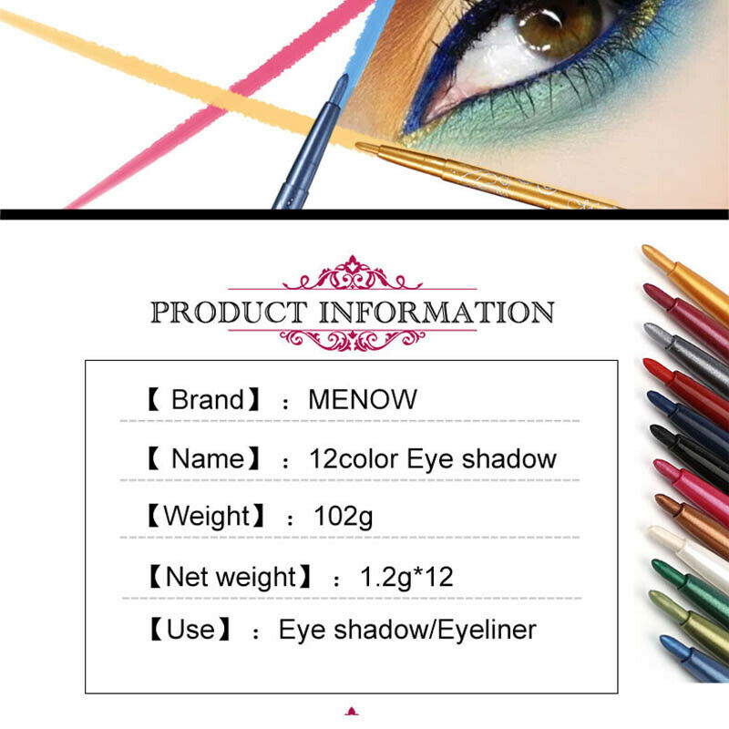 Menow Makeup Set 12Color/Kit Waterproof Eye Shadow Pencil Rotate Eyeliner L C3H8