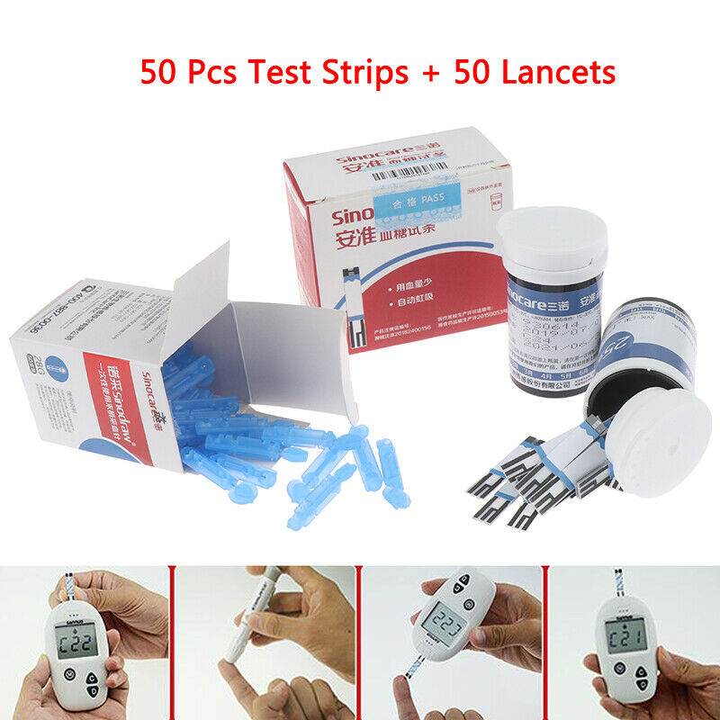 Diabetic Blood Glucose Test Strips 50 pcs + Test Paper 50 pcs Lancets Needles 3C