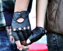 Lady PU Leather Mittens Fingerless Fad Punk Motorcycle Gloves Black FT