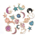 20x Enamel Moon Star Planet Charms Pendant Jewelry Findings DIY Crafts Making