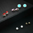 6 Pairs Women Retro Geometry Mixed Stud Earrings Set Rhinestone Ear Studs A