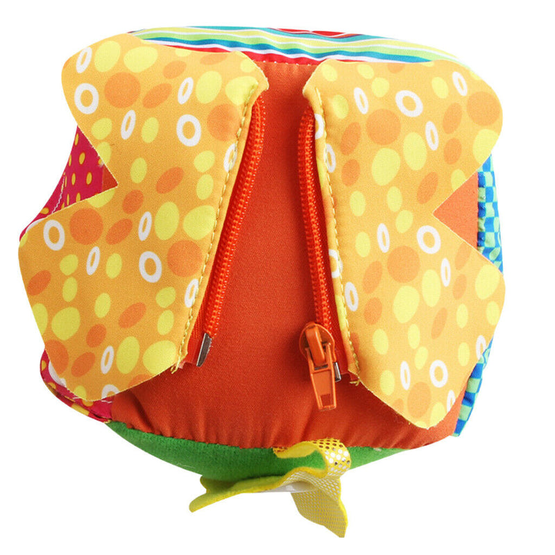 Montessori Learn to Dress Cube, Soft Plush Hand Grasp Block, Baby Educational