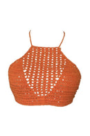 Women Crop Top Crochet Hollow Out Sexy Knitted Bra Camisole Tank Top(Orange N3B2